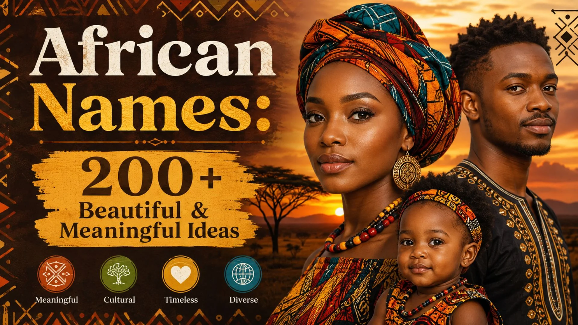African names with 200+ beautiful and meaningful ideas featuring an African family at sunset