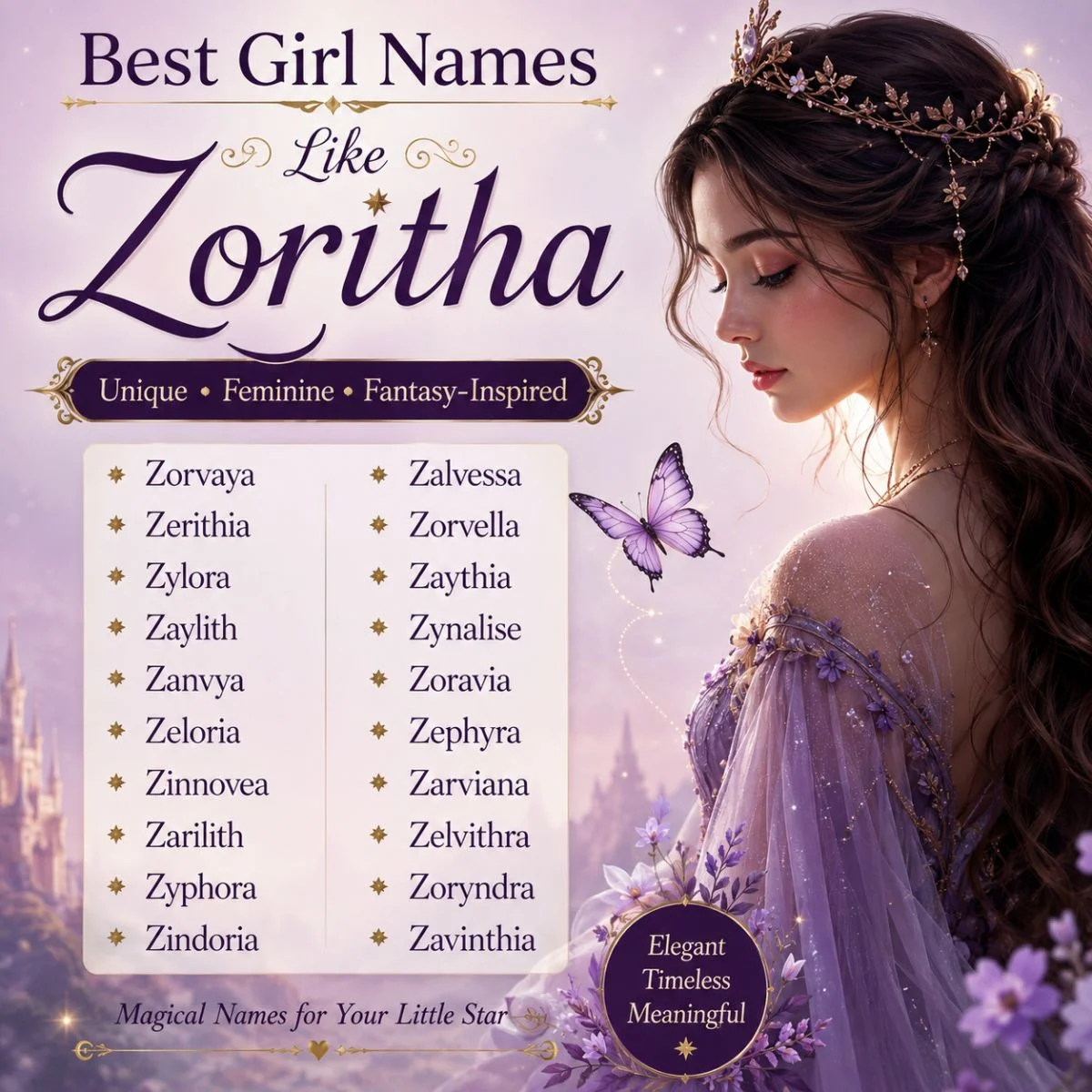 Best girl names like Zoritha featuring unique, feminine, and fantasy-inspired baby girl names
