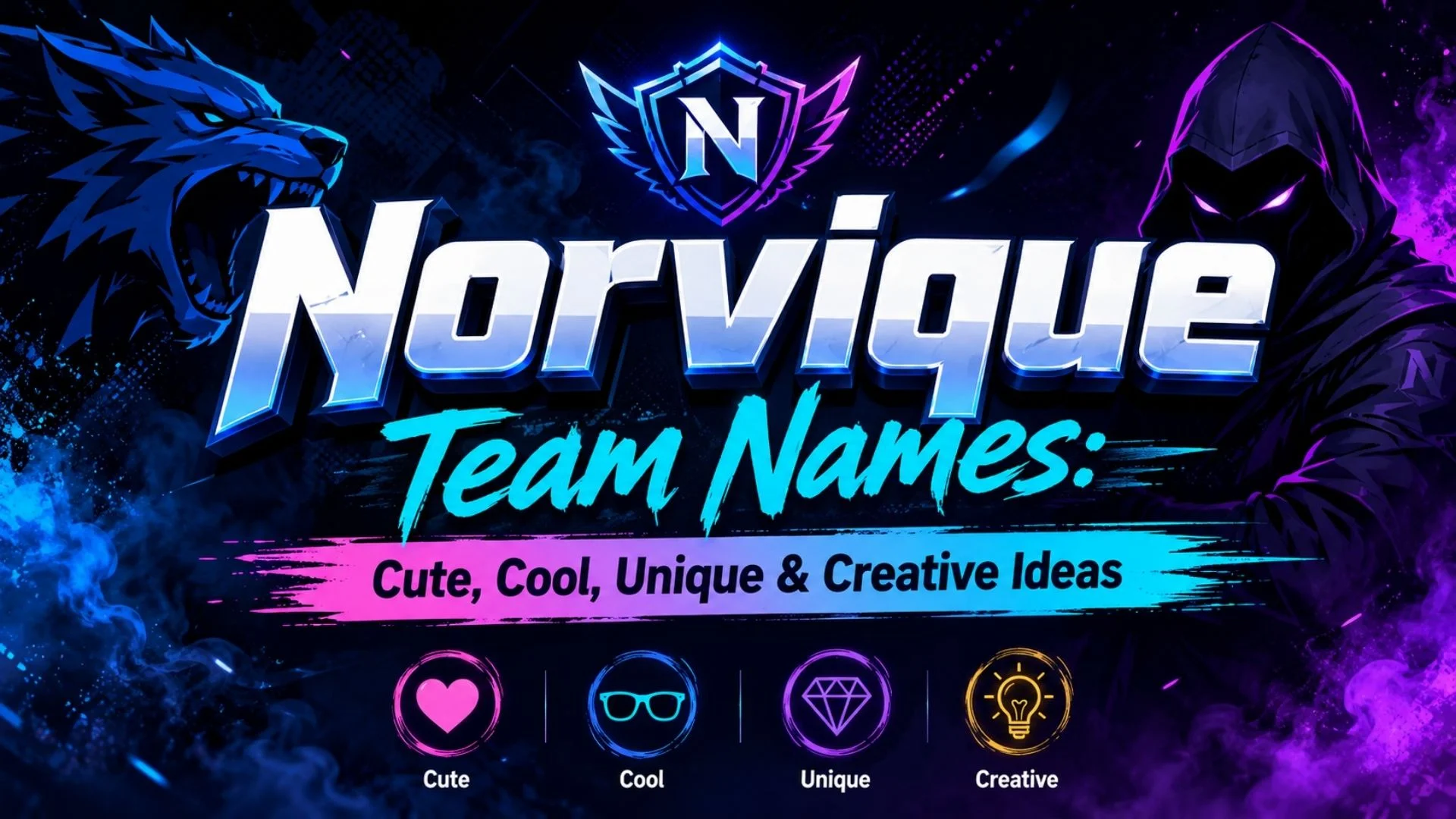 Norvique team names banner featuring cute, cool, unique, and creative team name ideas