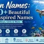 Ocean names infographic featuring 200+ beautiful sea-inspired names for boys, girls, and more