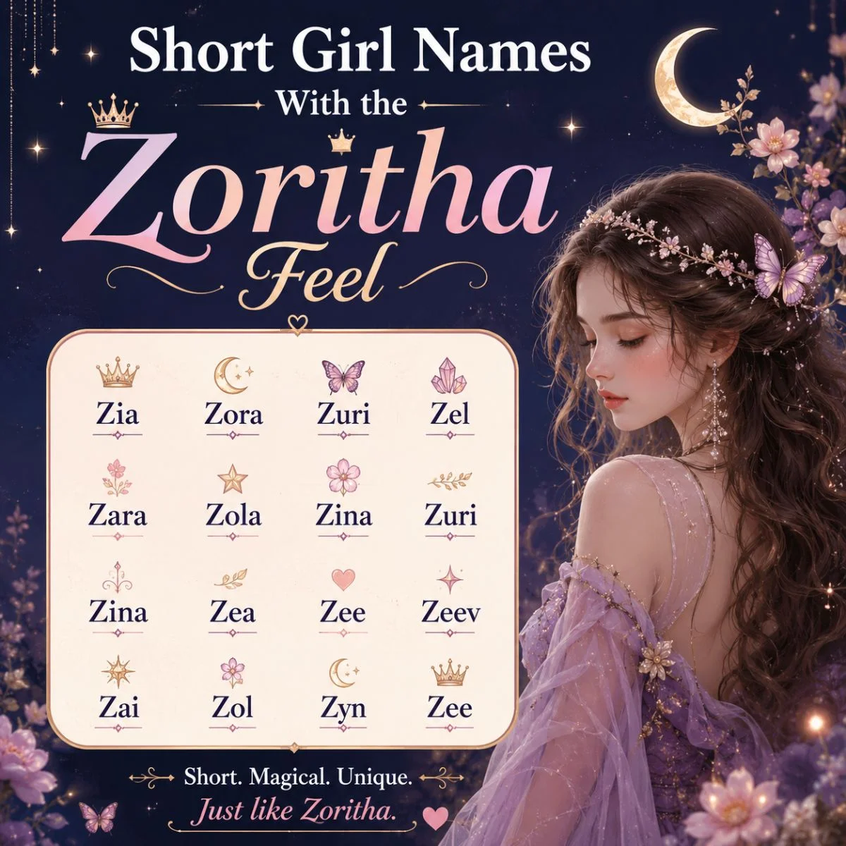 Short girl names with a unique, magical Zoritha-inspired feel