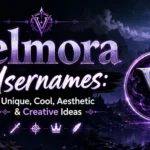 Velmora usernames banner with unique, cool, aesthetic and creative ideas in a purple fantasy setting